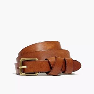 Brown Leather Crisscross Skinny Belt